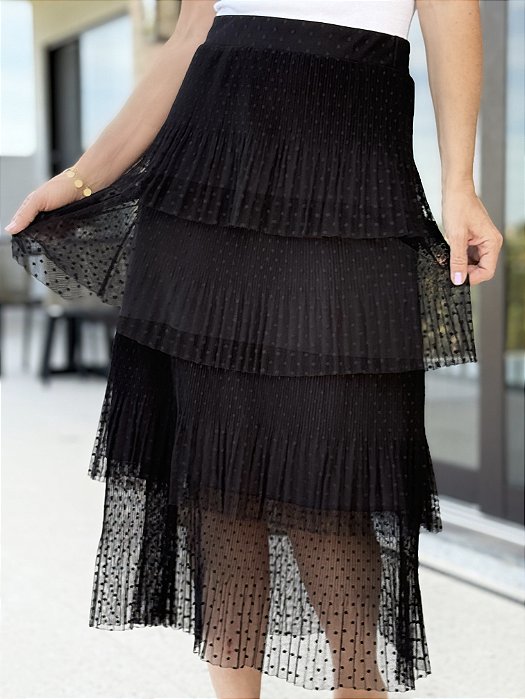 BAZAR - Saia Midi Preto Tule