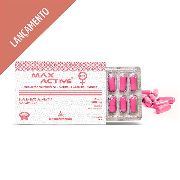 Suplemento alimentar de Feno grego concentrado + Cafeína + L Carnitina + Taurina em cápsulas Max Active FEMME