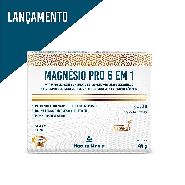 Suplemento alimentar de Extrato Cúrcuma e Magnésio Quelato em comprimidos revestidos Magnésio PRO 6 em 1 (30caps)