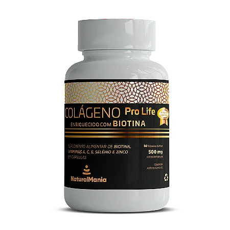 Colágeno com Biotina, Vitaminas A, C, E, Selênio e Zinco em cápsulas