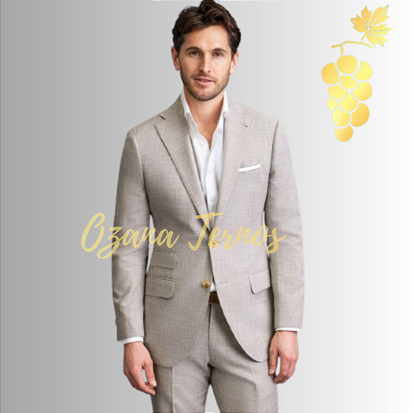 Costume  de Terno Slim Bege claro tom de areia