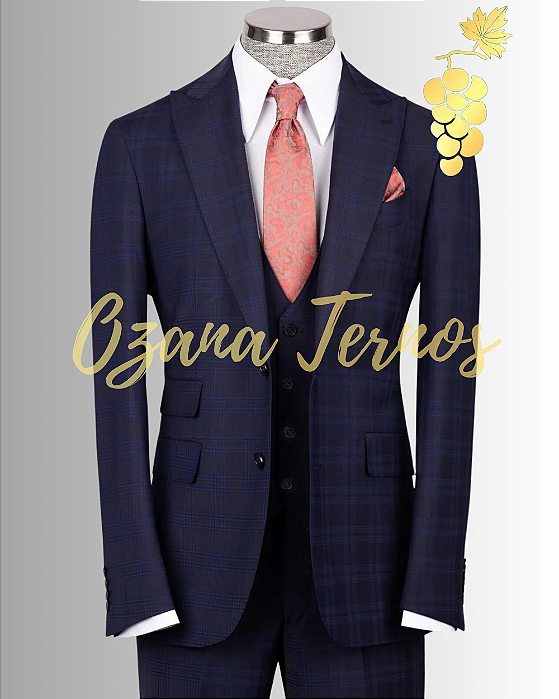 Terno Azul Escuro Risca de Giz Slim