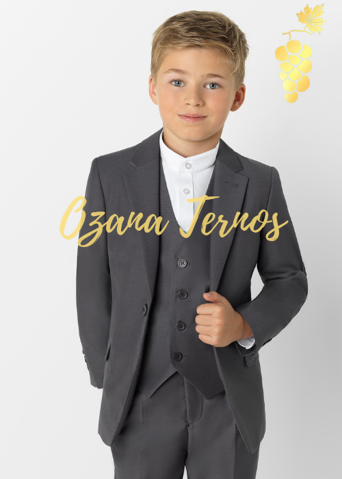 Terno cinza grafite infantil slim com colete tecido Alfaiataria