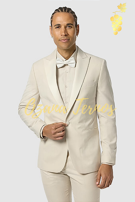 Costume de Terno Slim Bege claro areia lapela pick label