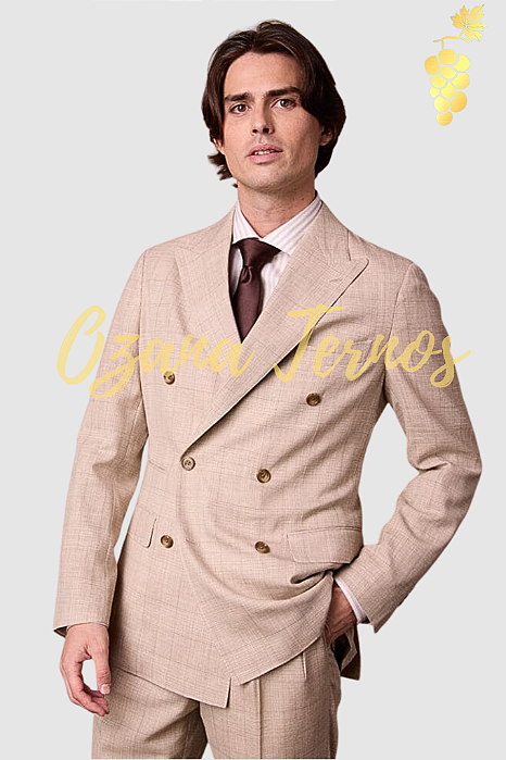 Terno Bege Double Breasted Slim Transpassado – Alfaiataria Premium