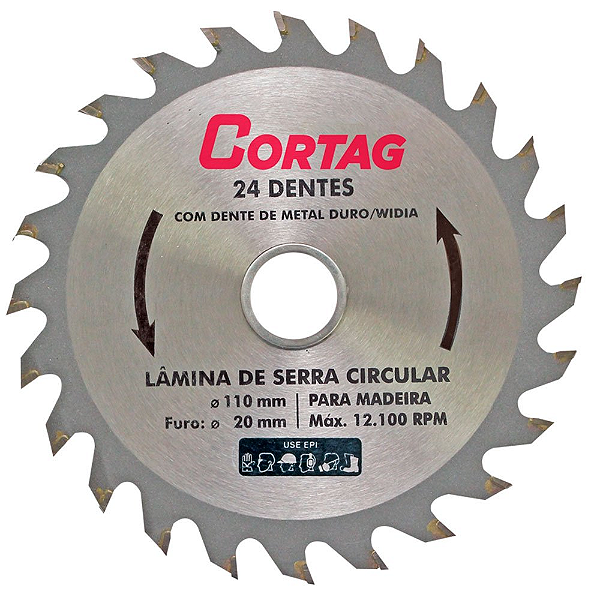 LAMINA DE SERRA CIRCULAR P/MADEIRA 24 D CORTAG 110x20mm COD 60864