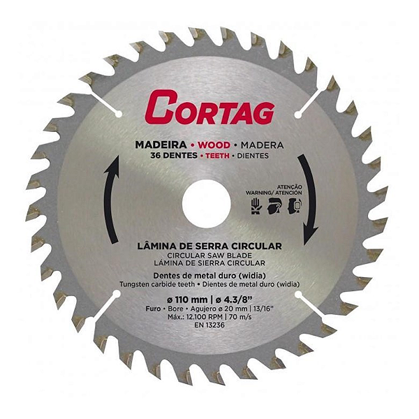 LAMINA DE SERRA CIRCULAR P/MADEIRA 36 D CORTAG 185x20mm COD 61448