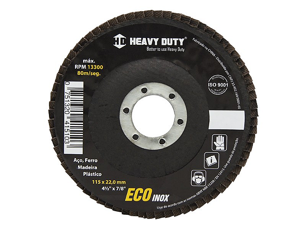 HEAVY DUTY DISCO FLAP 4.1/2 GRANA 060 ECOINOX FIBRA CONICO