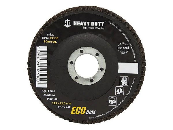 HEAVY DUTY DISCO FLAP 4.1/2 GRANA 120 ECOINOX FIBRA CONICO