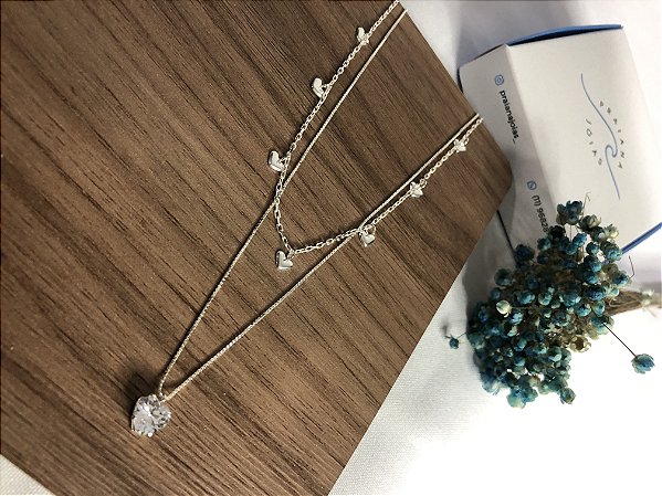 Colar de Prata  Duplo Veneziana Com Choker Coração