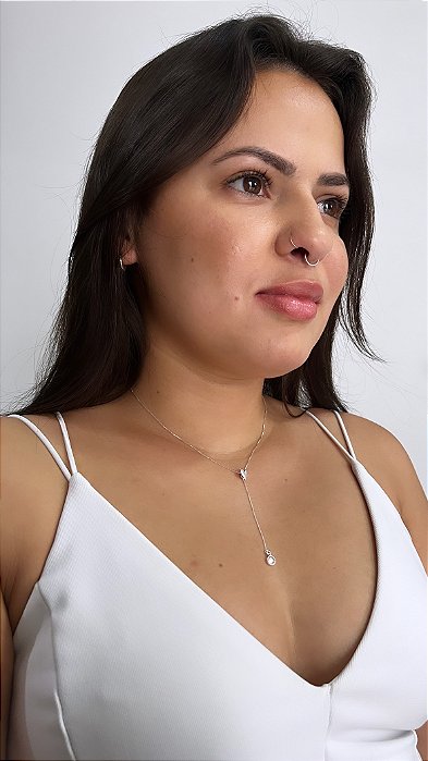 Chocker de Prata Gravatinha Coração Com Ponto de Luz