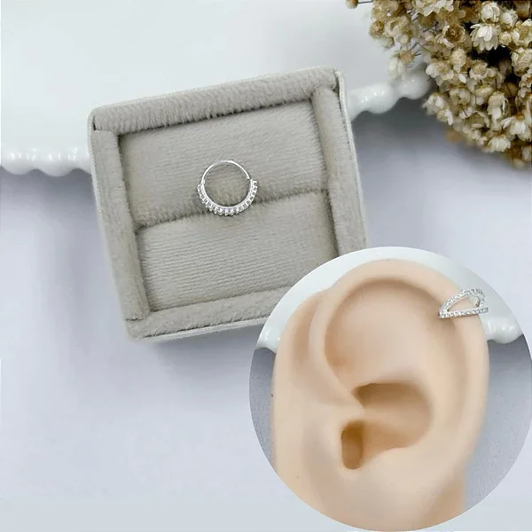 Piercing de Prata Hélix Argola Dupla Cravejada