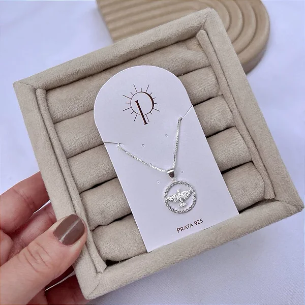 Colar de Prata Medalha Divino Espírito Santo Cravejado Prata 925