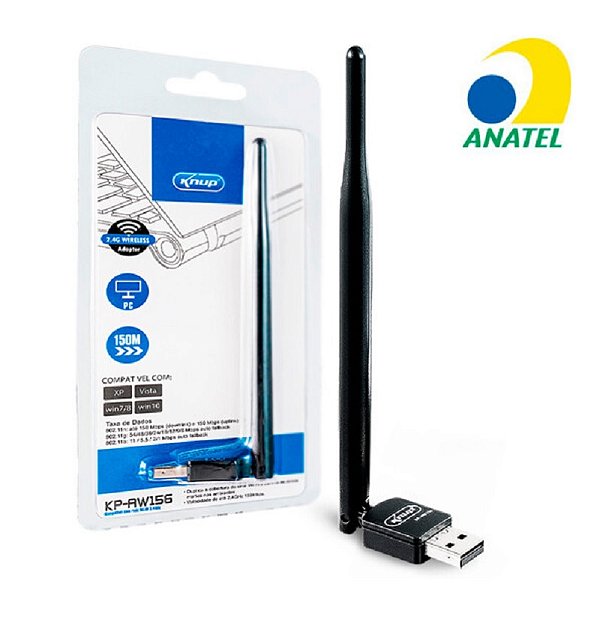 Adaptador WiFi USB Knup 2.4 Ghz para PCs e Notebooks