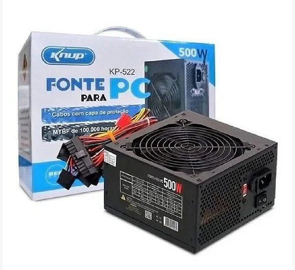 Fonte Knup 500 Watts Bivolt Silenciosa para PCs