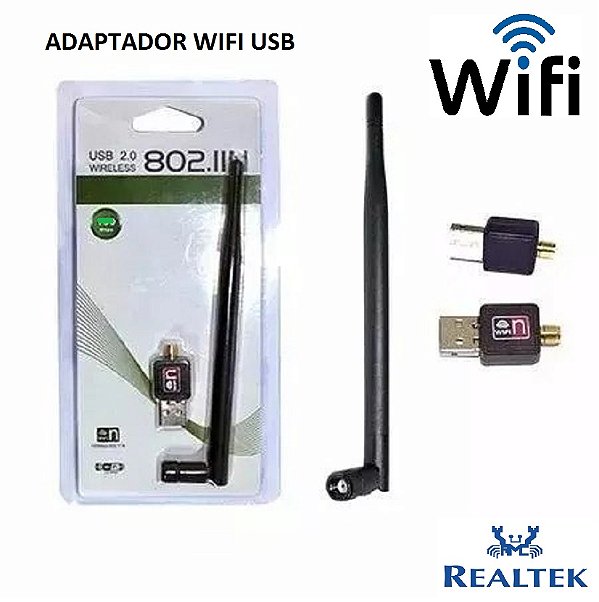 Adaptador Wi-Fi USB 1200 Mbps 2.4 Ghz B/G/N para PCs e Notebooks