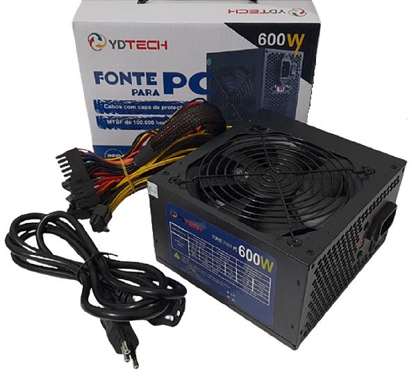 Fonte ATX YDTECH 600 Watts Bivolt Silenciosa para PCs