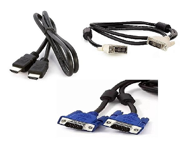 Kit Cabos de Vídeo (Hdmi + Dvi + Vga) para PCs e Monitores em Geral