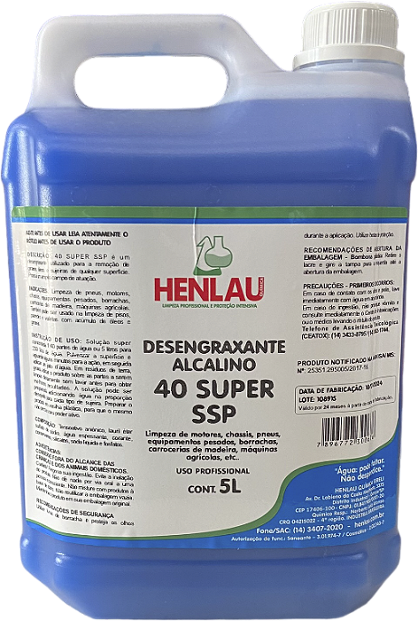 DESENGRAXANTE ALCALINO 40 SUPER SSP 5L - HENLAU