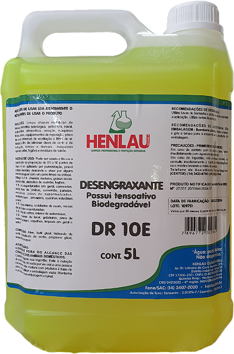 DESENGRAXANTE BIODEGRADAVEL DR 10E 5L HENLAU