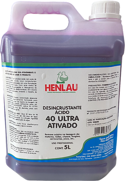 DESINCRUSTANTE ACIDO 40 ULTRA ATIVADO 5L - HENLAU