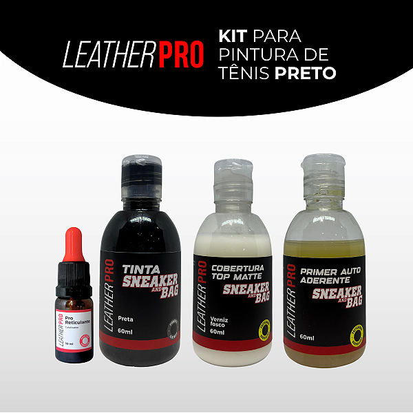 KIT PARA PINTAR TENIS E SOLADO PRETO - LEATHER PRO