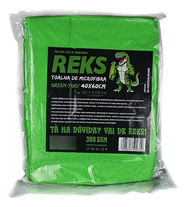 Kit com 10 Microfibras Green Fury 40X60cm 300gsm c/ Borda - Reks