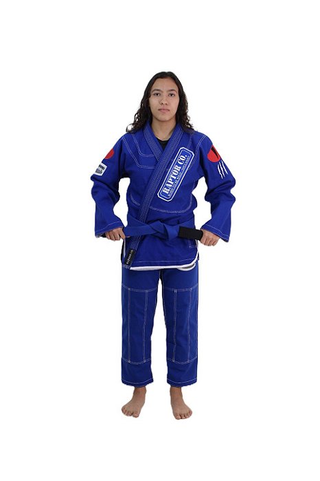 Kimono Jiu Jitsu Feminino 100% Algodão Trançado Azul Royal | Raptor Born PRO