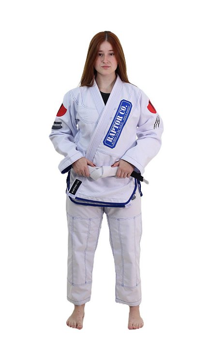 Kimono Jiu Jitsu Feminino 100% Algodão Trançado Branco | Raptor Born PRO