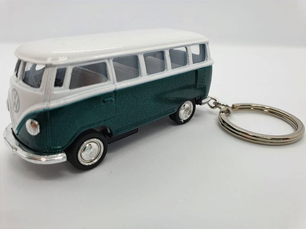 Chaveiro Kombi 1962 em Metal com Pneus de Borracha - 8cm - Verde e Branco