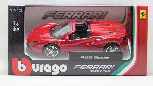 Miniatura Ferrari 488 Spider Vermelha - Escala 1/43 - Burago