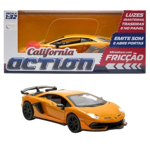 Miniatura  Lamborghini Aventador SVJ em Metal com Som de Motor e Luz - 1/32 - California Action