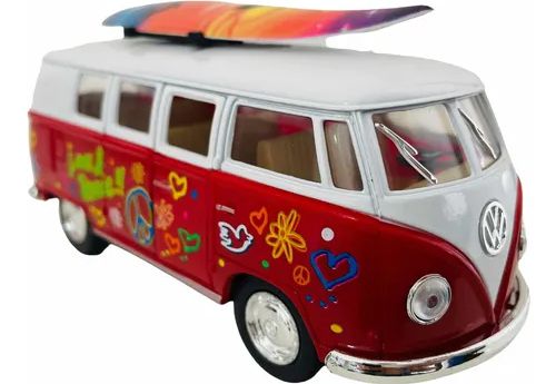 Miniatura Kombi hippie Vermelha Com Prancha - Escala 1/32 - Kinsmart