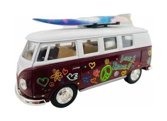 Miniatura Kombi hippie Vinho Com Prancha - Escala 1/32 - Kinsmart