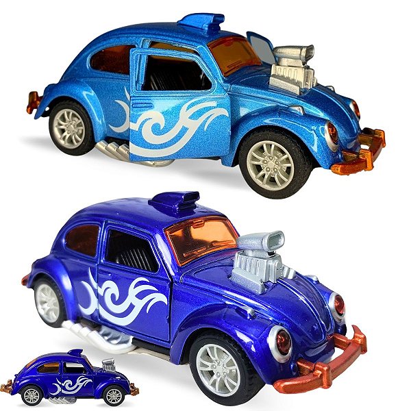 Kit 2 Miniaturas Fusca Escala 1/32 em Metal Roda de Borracha - Abre as Portas