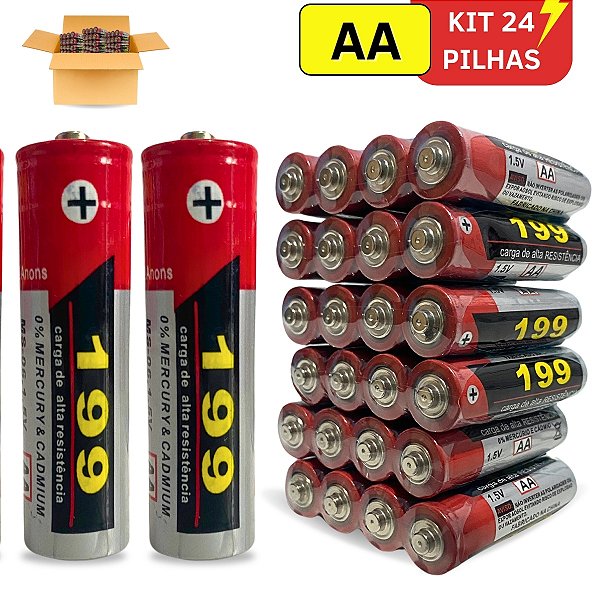 Kit Pilhas AA Comum Ou AAA Palito 1.5v - 24Un. Comum AA