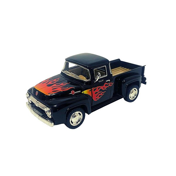 Miniatura Ford F-100 Pick-Up 1956 Preto Flame Escala 1/38 Kinsmart