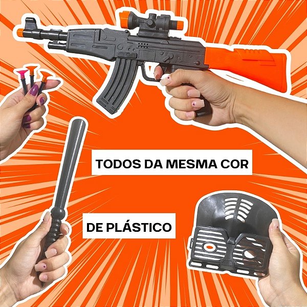 Kit Policial Infantil Com Algema Arminha De Brinquedo Óculos