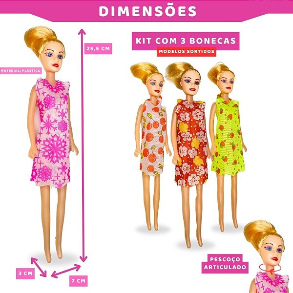 Kit 3 Bonecas Brinquedo Para Meninas Barato Plástico Criança