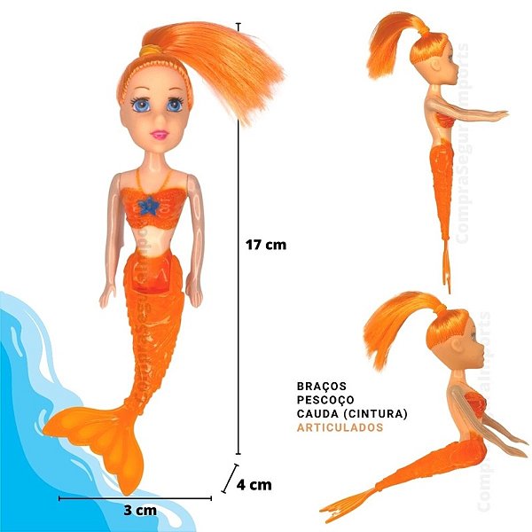Boneca Sereia Brinquedo De Menina Presente Caixa - Laranja