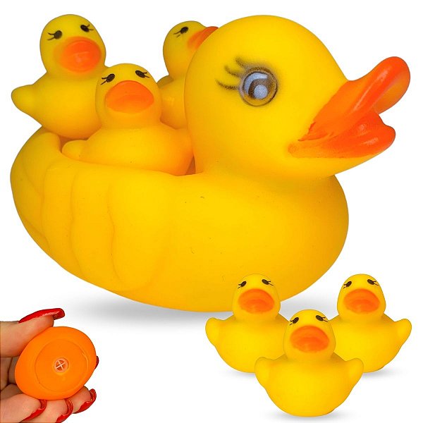 Kit Brinquedo Vinil Hora Do Banho Patos 4 Patinhos Banheira