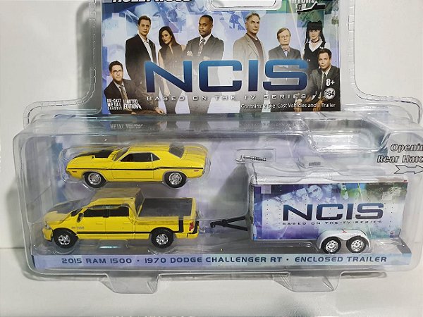 Miniatura Série NCIS - Escala 1/64 20cm - Ford Ram + Dodge Challenger + Trailer
