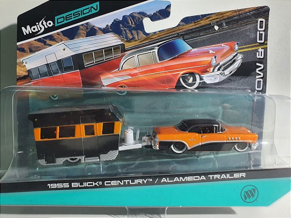 Miniatura Buick Century 1955 C/ Alameda Trailer Escala 1/64 Maisto Design Tow&Go