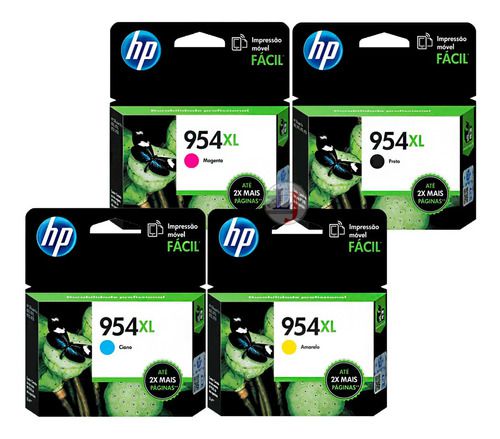 KIT CARTUCHOS HP 954 XL / PRETO/ CIANO/ AMARELHO/ MAGENTA  HP Officejet Pro 7720, 7740, 8210, 8710, 8720, 8730