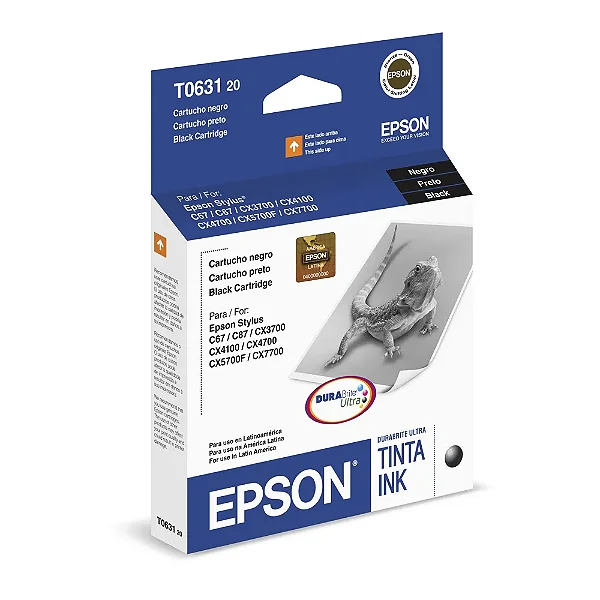 Cartucho de Tinta Epson T063120 T0631 T063 Preto | C67 C87 CX3700 CX7700