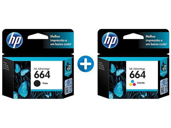 cartucho hp 664 preto e color original 2ml cada um kit com 2un