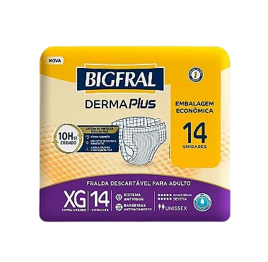 Fralda Geriátrica Bigfral Derma Plus tamanho XG com 14 unidades