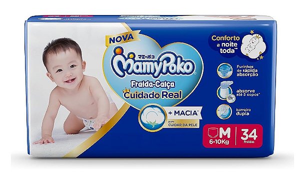 Fralda-Calça Mamypoko Cuidado Real tamanho M com 34 unidades