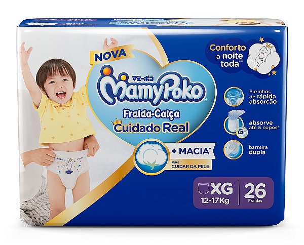 Fralda-Calça Mamypoko Cuidado Real tamanho XG com 26 unidades