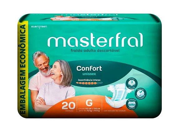 Fralda Geriátrica Unissex Masterfral Confort Tamanho G com 20 unidades